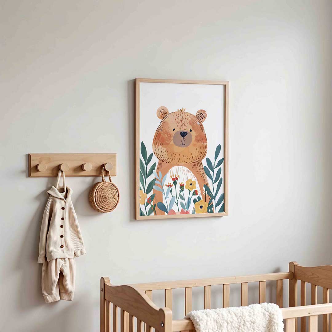 Beer en bloemen – kinderposter in staand formaat
