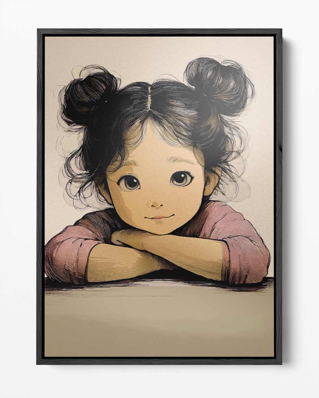 Schattige Kinderportret Illustratie – portret kunstwerk als wanddecoratie