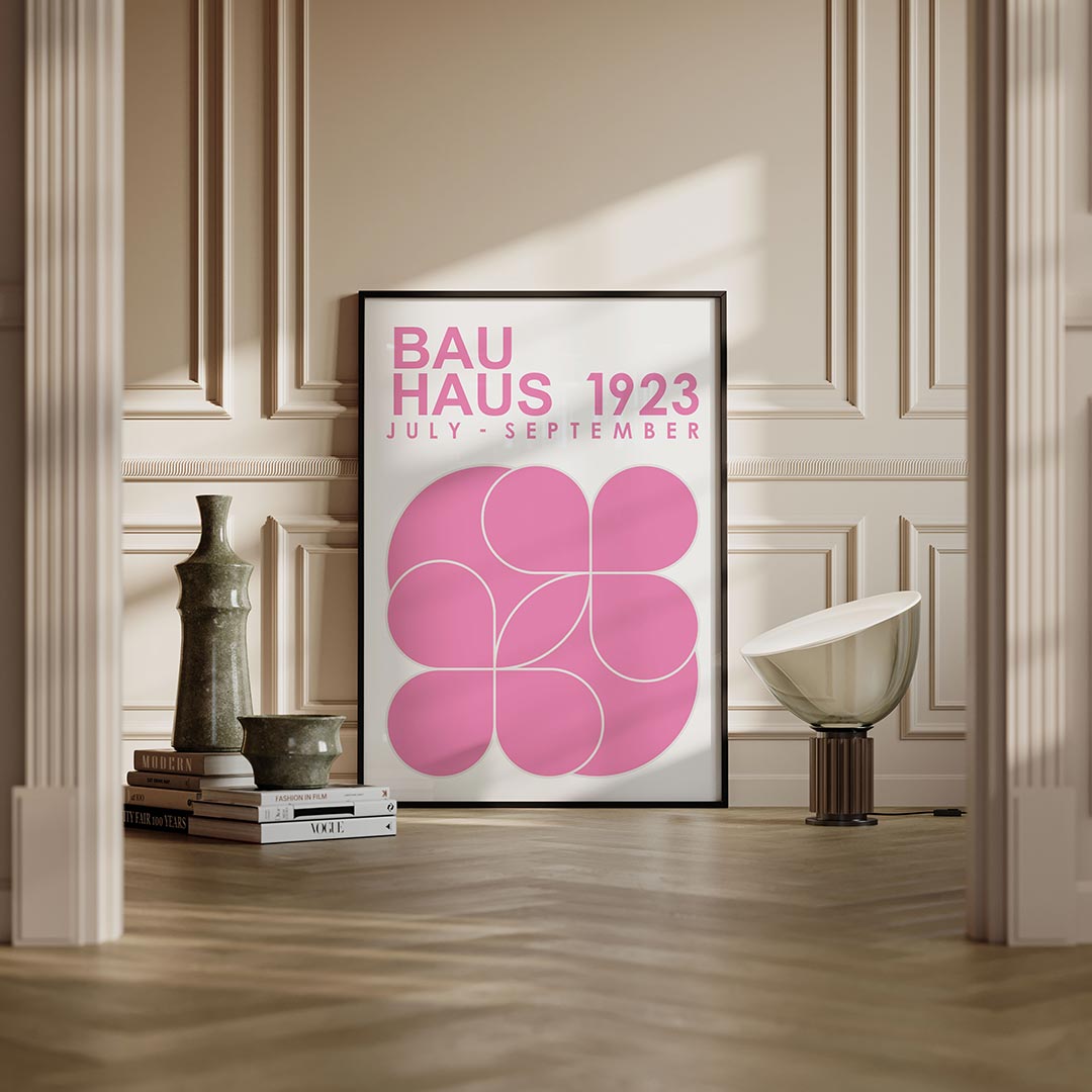Roze cirkelpatronen – moderne Bauhaus wandkunst als poster