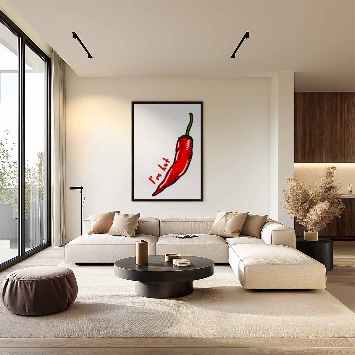 Prachtige Rode Chili Illustratie – kunstwerk met zwarte baklijst