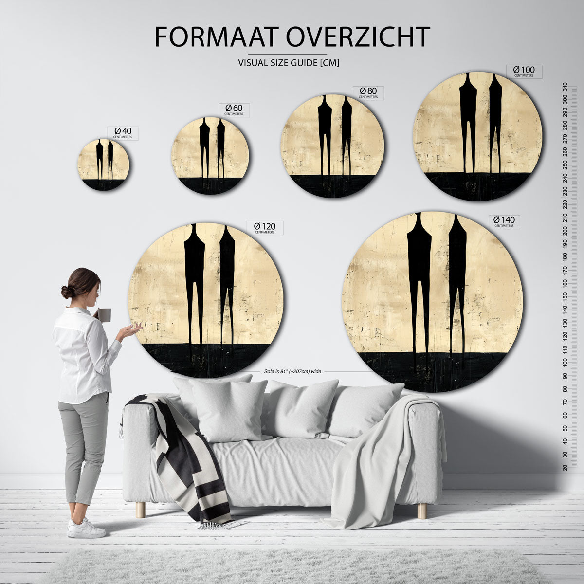 Twee figuren – ronde muurdecoratie met vrouwelijk portret