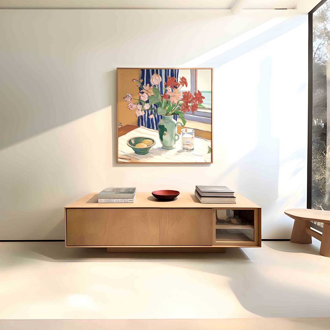 Bloemen in vaas – vierkante bloemen wanddecoratie van WallArtistic