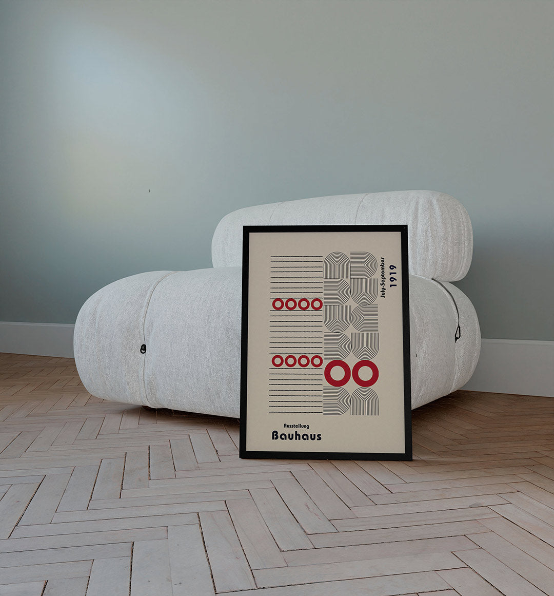 Lijnen en cirkelritme – staande Bauhaus poster voor aan de muur