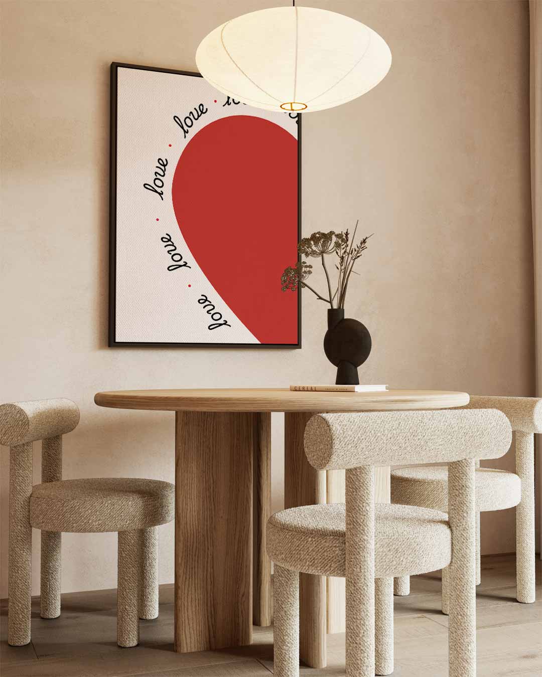 Love in Red – kunstwerk met zwarte baklijst