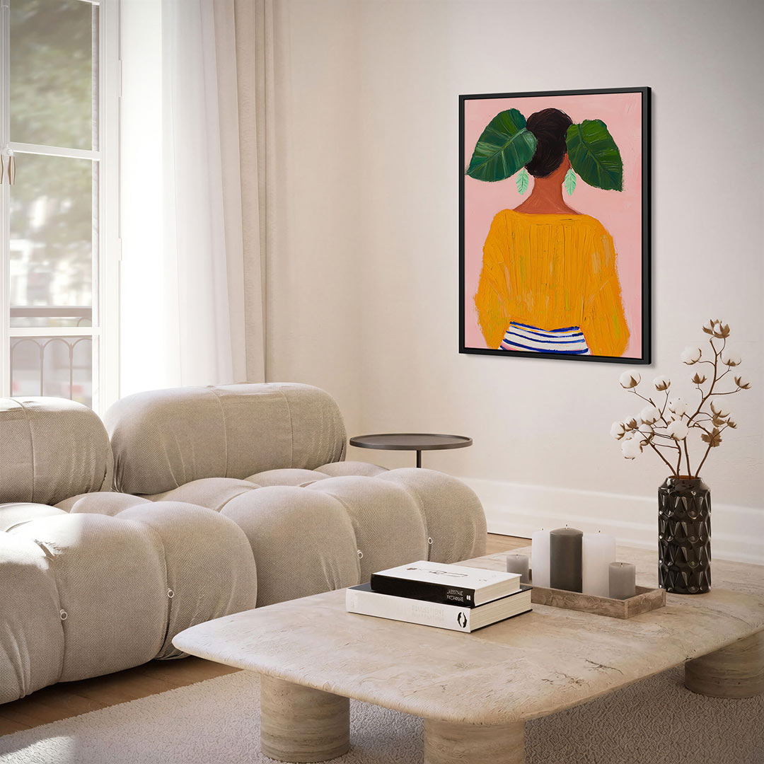 Vrouw met bladeren – staand wanddecoratie kunstwerk