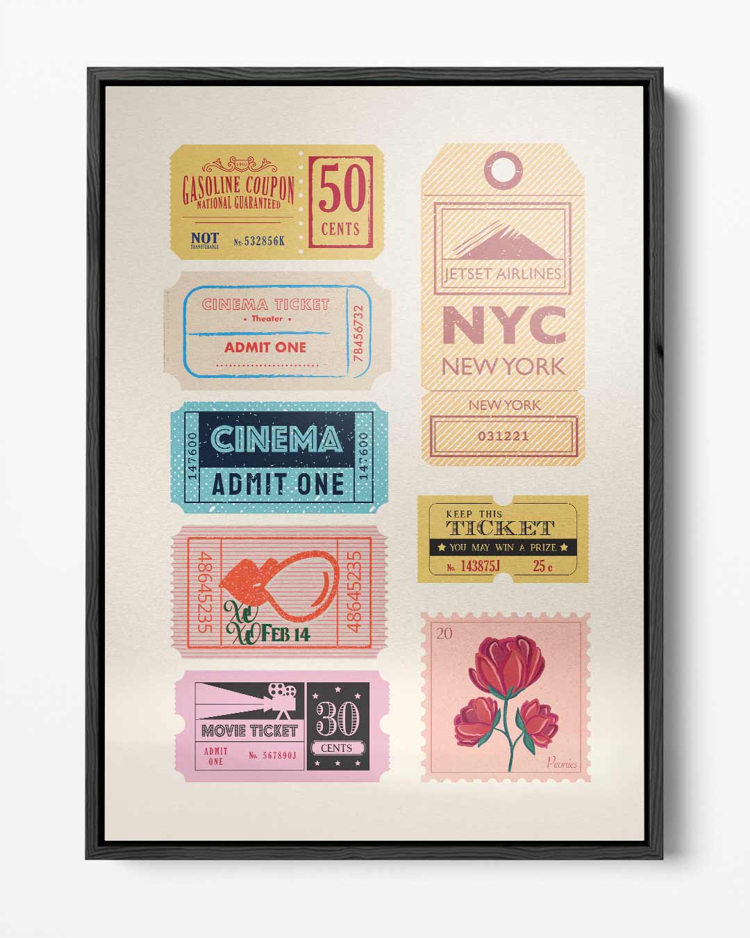 Vintage Ticket Collectie Print – portret kunstwerk als wanddecoratie