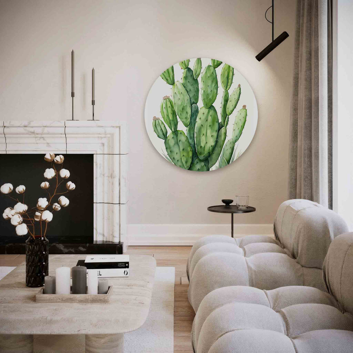 Groene cactus – vrouwelijk portret muurcirkel als wanddecoratie