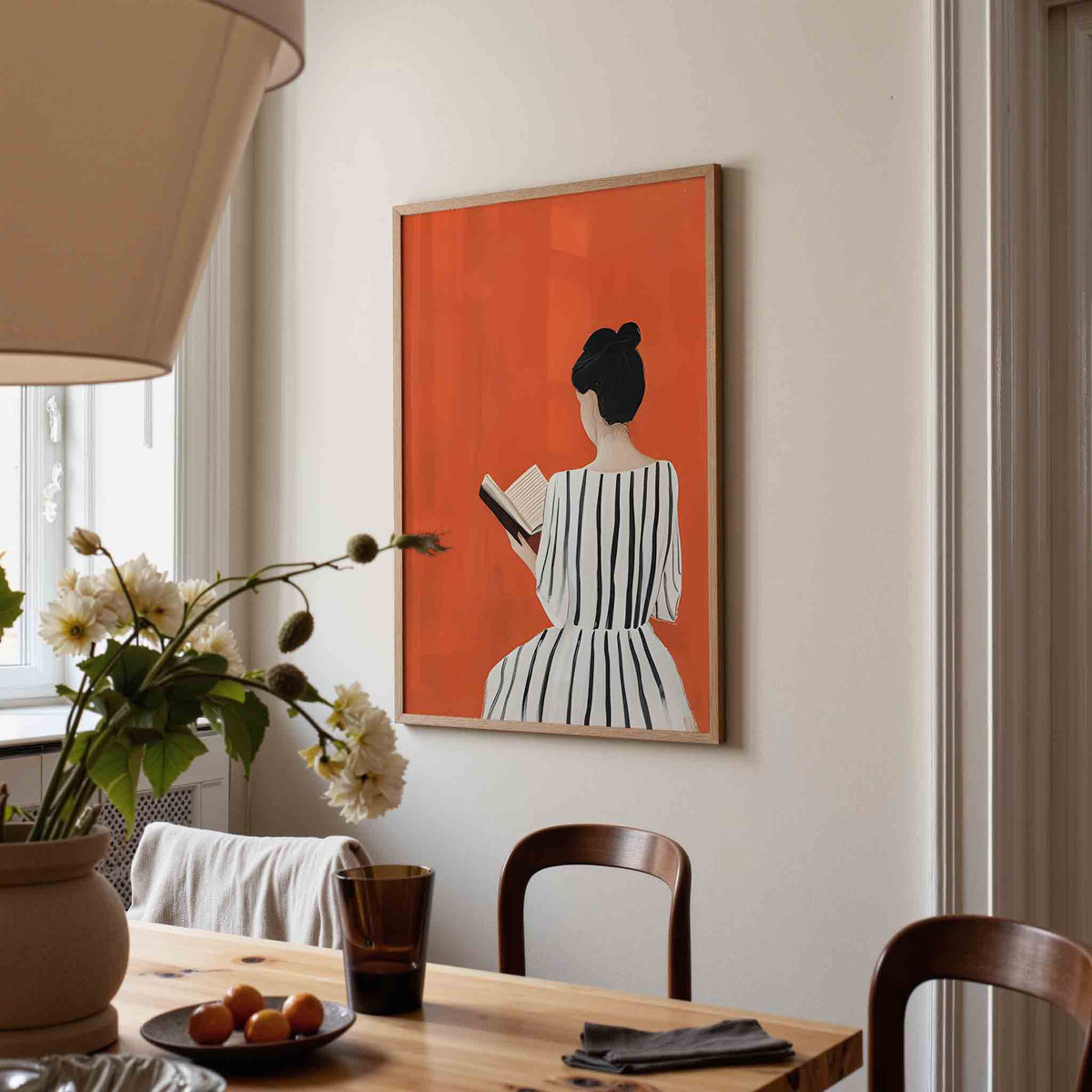 Vrouw met boek – eigentijdse illustratie poster in staand formaat