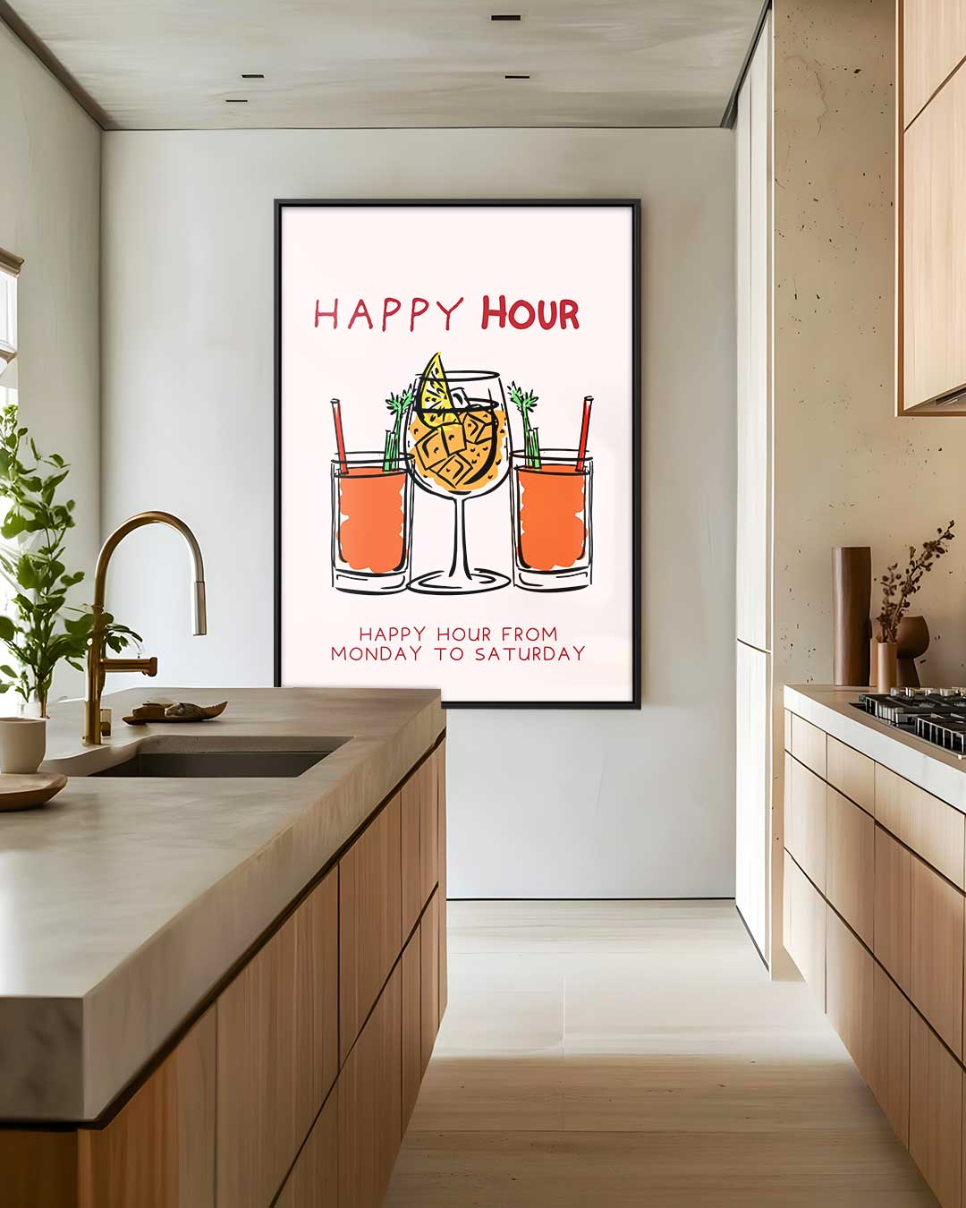 Happy Hour Illustratie – dibond wanddecoratie in staand formaat