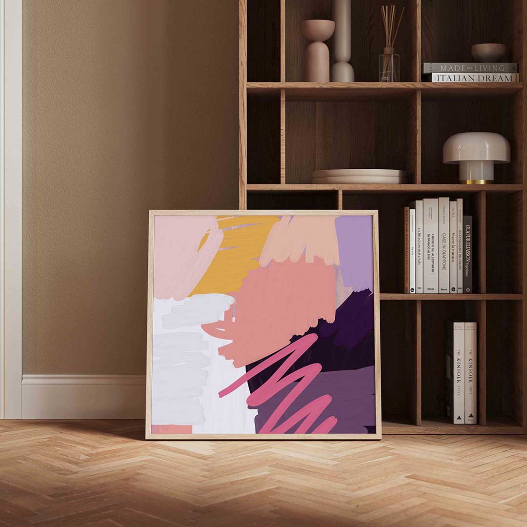Abstracte penseelstreken – kleurrijke vierkante wanddecoratie van WallArtistic