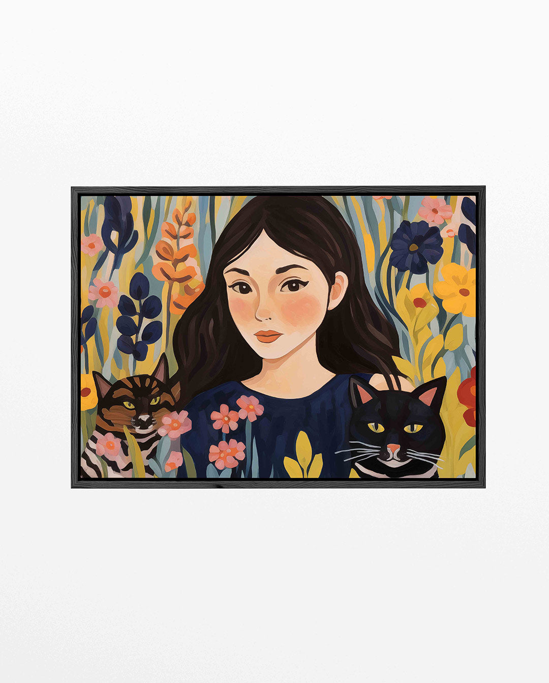 Vrouw met katten – liggend portret kunstwerk