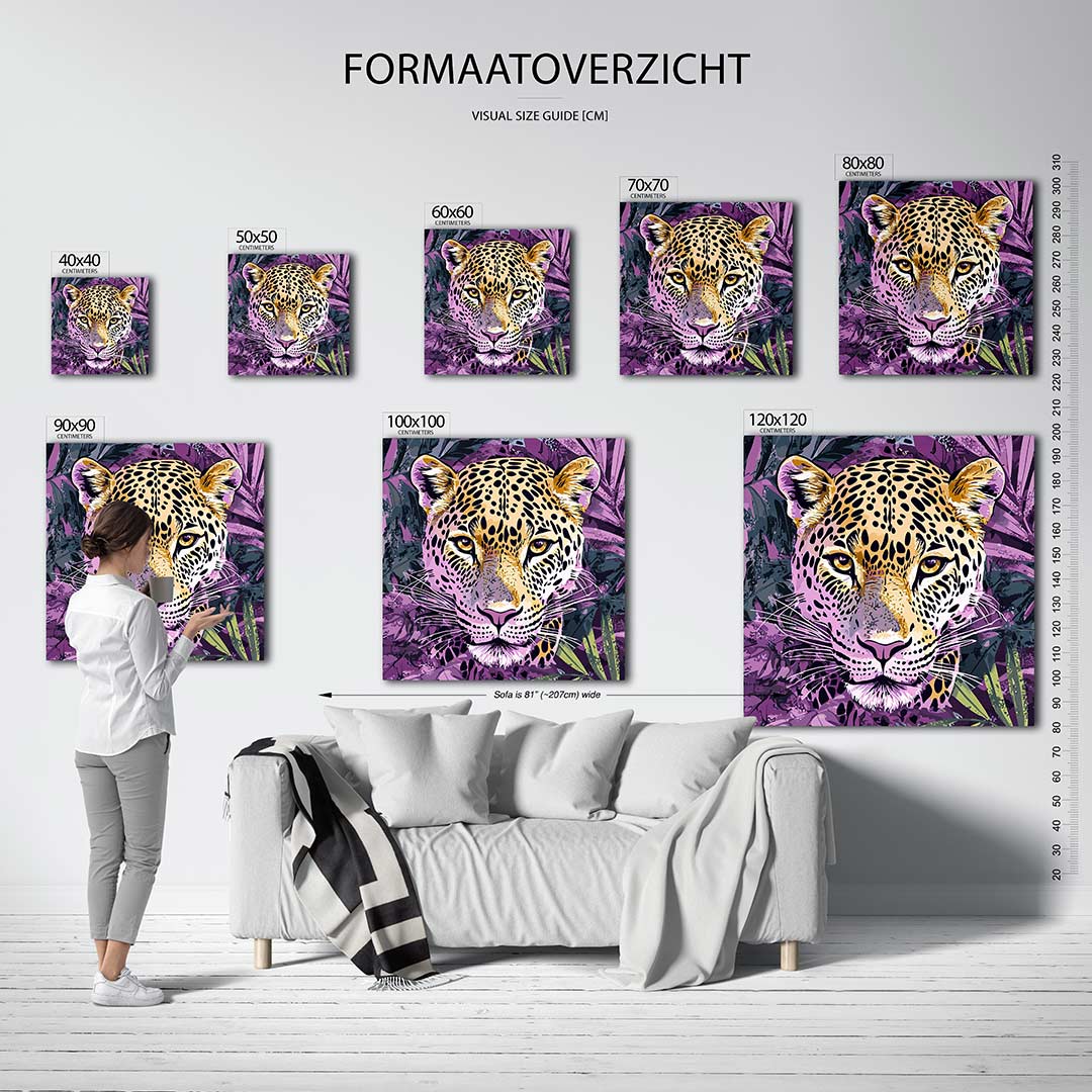 Levendige luipaard portret kunstwerk – dit werk toont een gedetailleerd luipaardportret met levendige kleuren en patronen. De