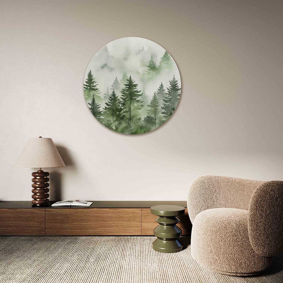 Groene bomen – Pop Art muurcirkel als ronde wanddecoratie