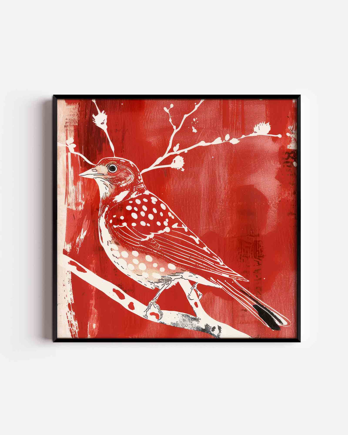 Vogel op tak – kleurrijke illustratie poster als wanddecoratie