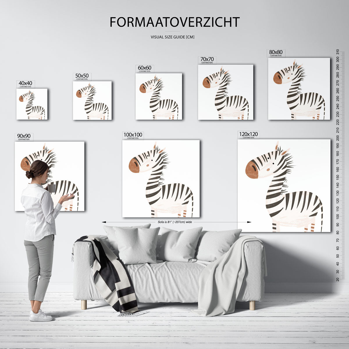 Zebra illustratie – vierkante muurposter voor de kinderkamer