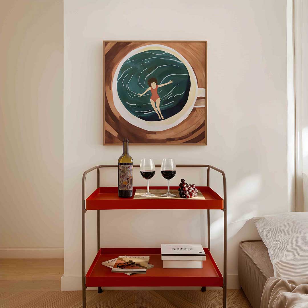 Zwemmer in kopje – vierkante keuken wanddecoratie van WallArtistic