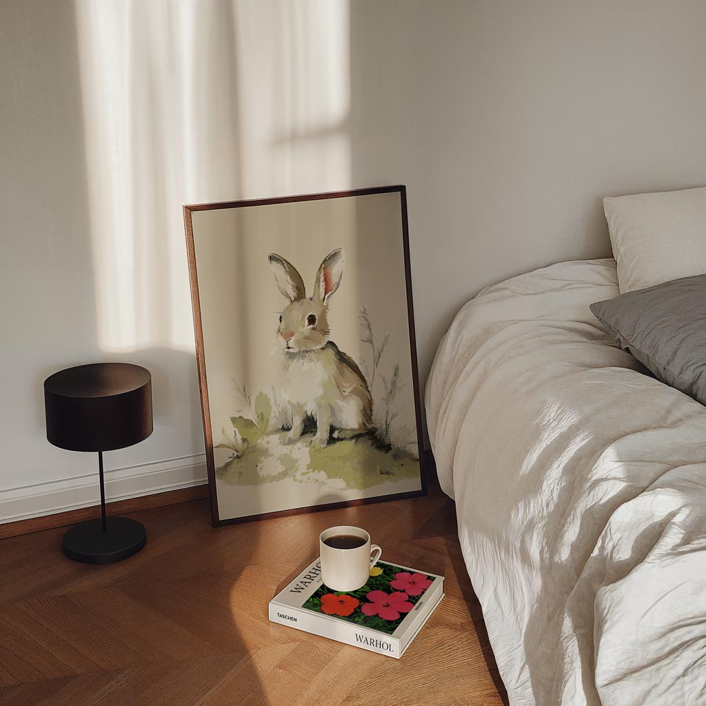 Schattige Konijnenposter – staande kinderkamer wanddecoratie van WallArtistic