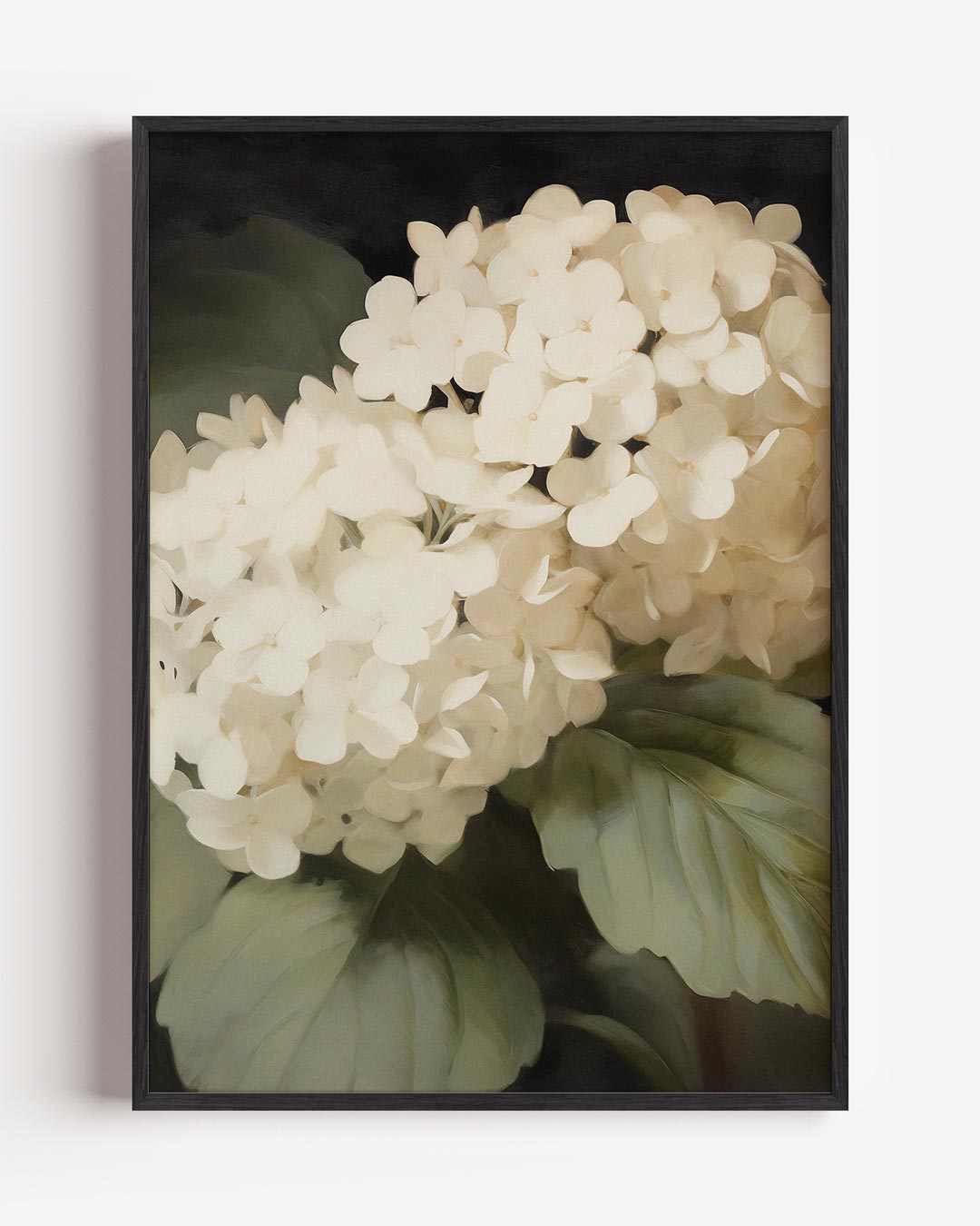 Witte hortensia close-up – vintage portret poster als wanddecoratie