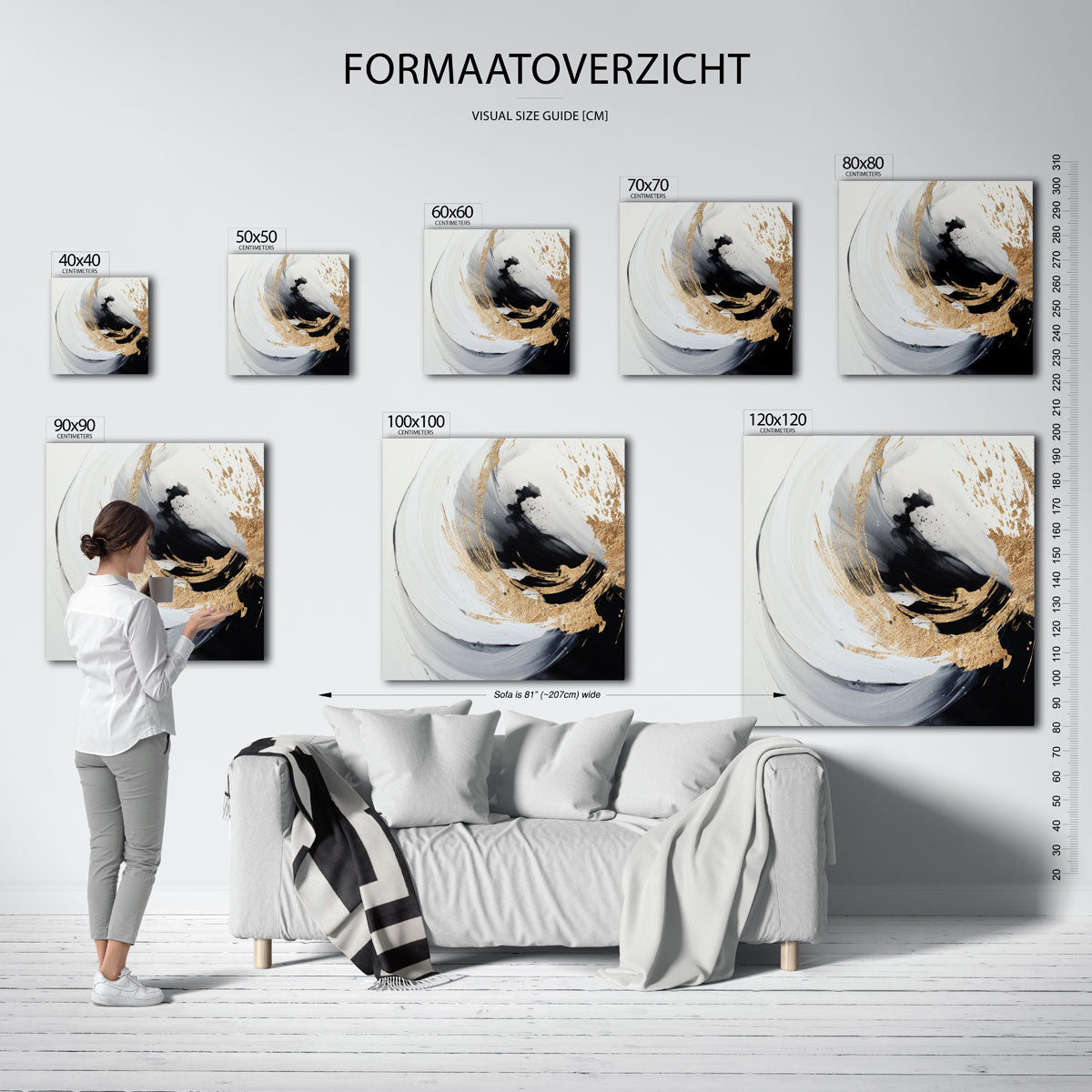Abstracte zwart en goud – vierkante muurposter met zachte abstracte vormen