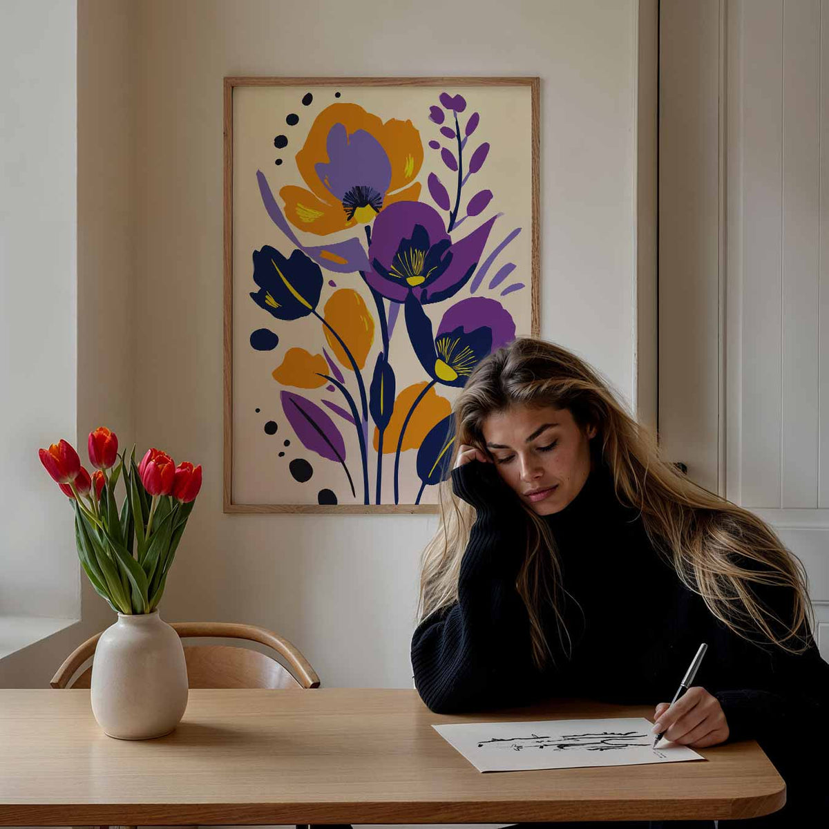 Bloemige Kunstposter – bloemen poster als moderne staande wanddecoratie