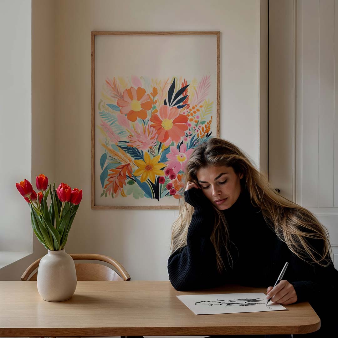 Vrolijke Bloemenpracht – bloemen poster in staand formaat