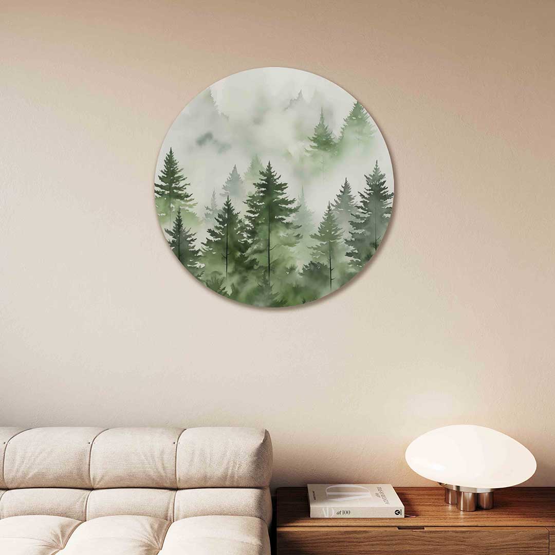 Groene bomen – kleurrijke Pop Art muurcirkel voor aan de muur