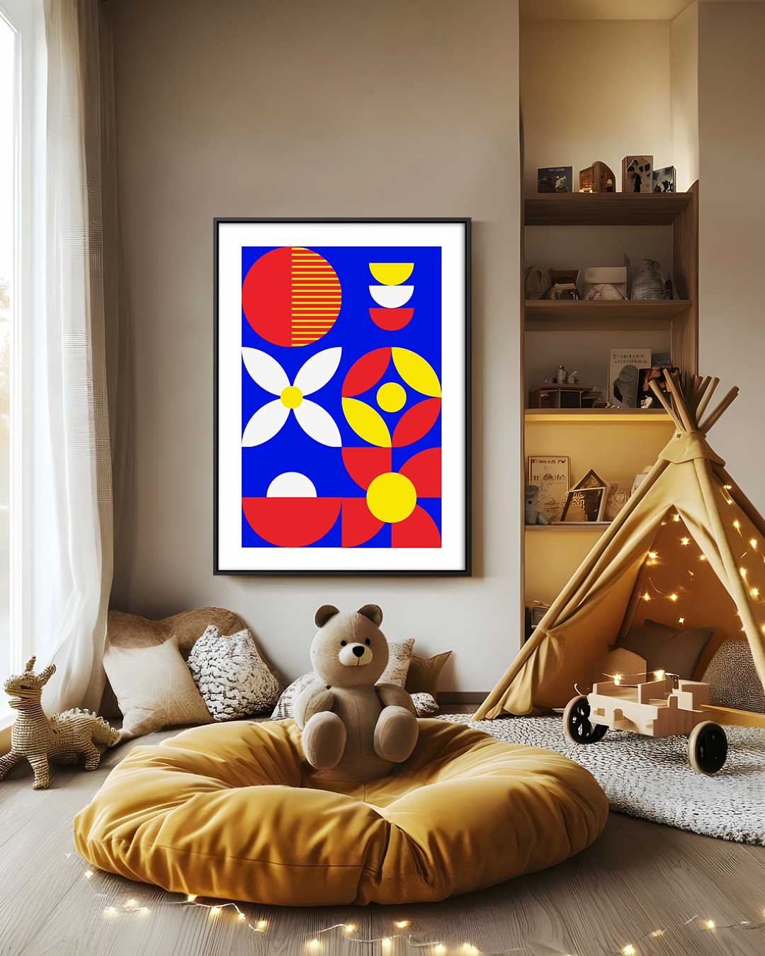 Kleurrijke Geometrische Abstractie – canvas wanddecoratie in portret formaat