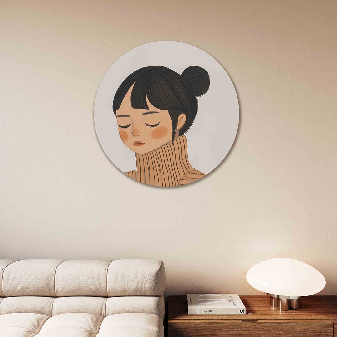 Portret met gesloten ogen – moderne abstracte muurcirkel voor aan de muur