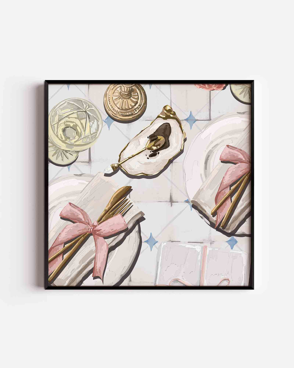 Tafelscène met oester – keuken vierkante poster als wanddecoratie