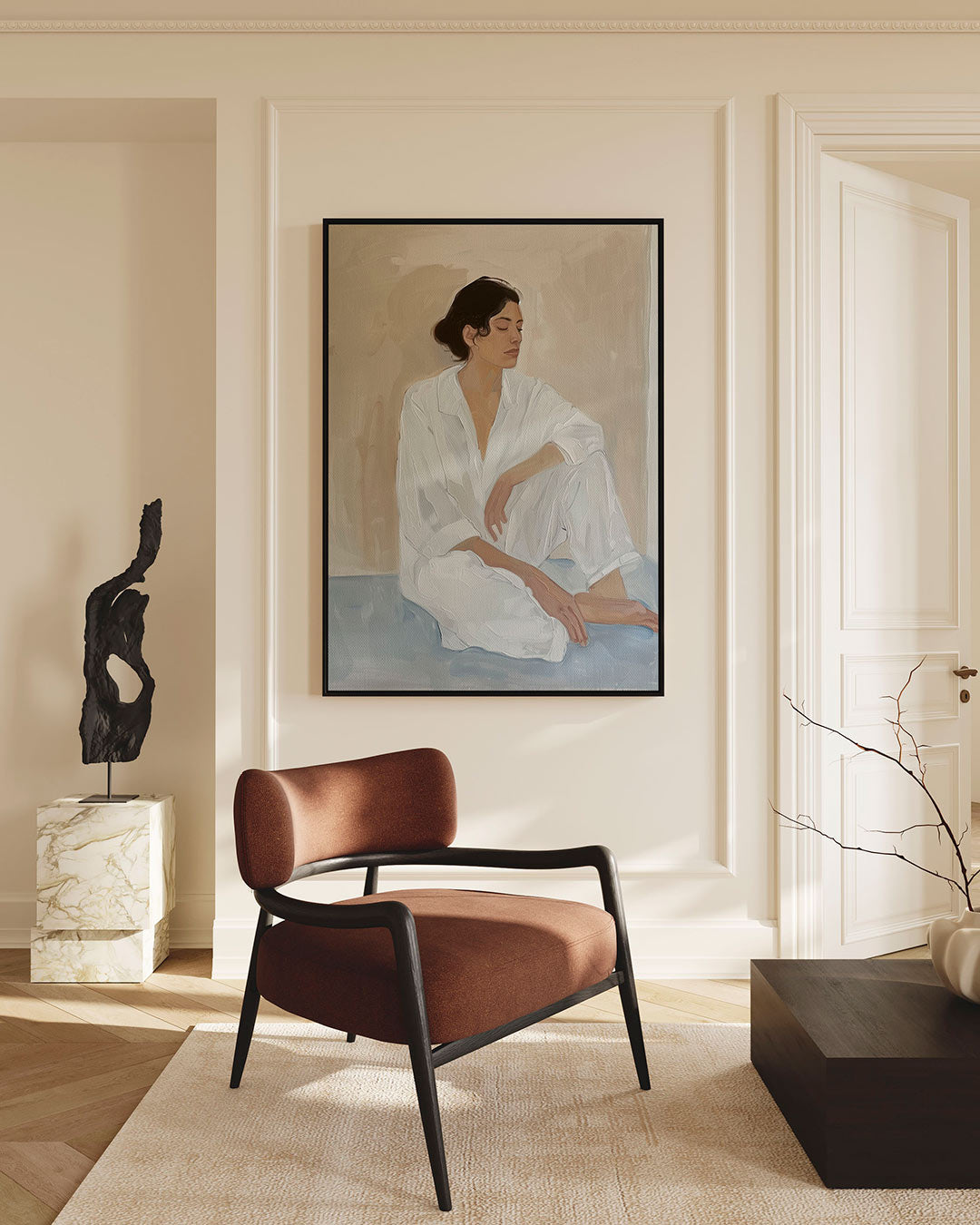 Rustige zittende vrouw – staande wanddecoratie