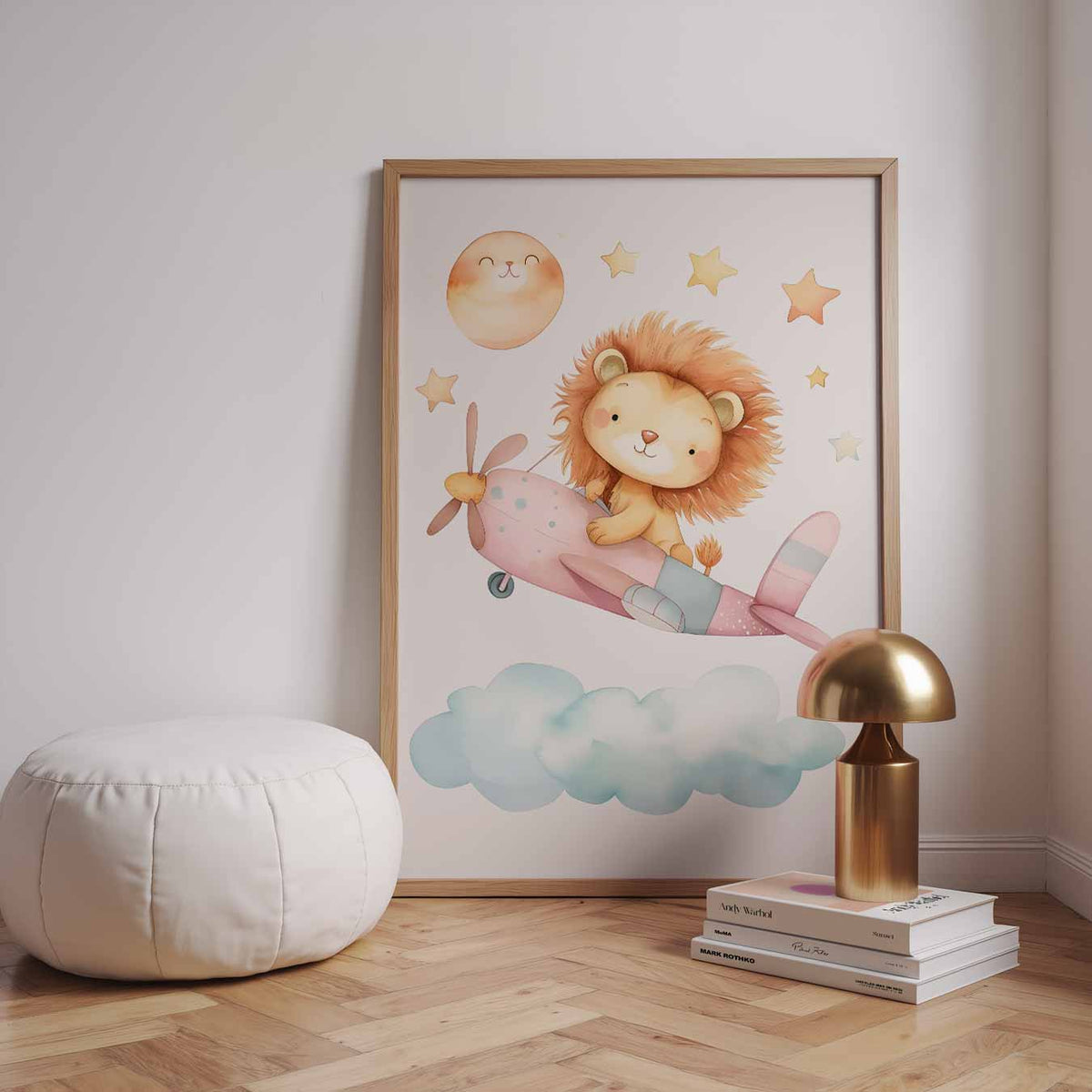 Droomvlucht Leeuw – speelse wandkunst als portret kinderposter
