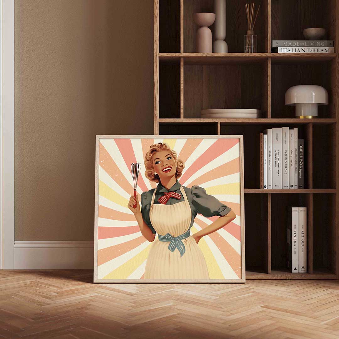 Lachende vrouw met garde – kleurrijke Pop Art poster in vierkant formaat