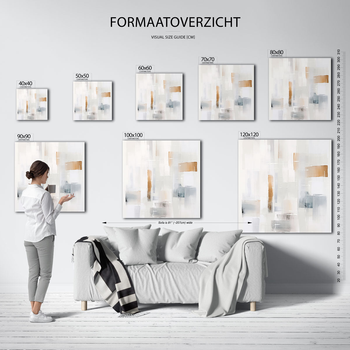 Abstracte beige en grijze vlakken – vierkante muurposter met zachte abstracte vormen