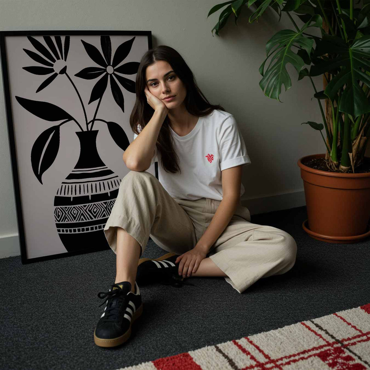 Bloemenvazen Silhouet – staande muurposter met bloemen