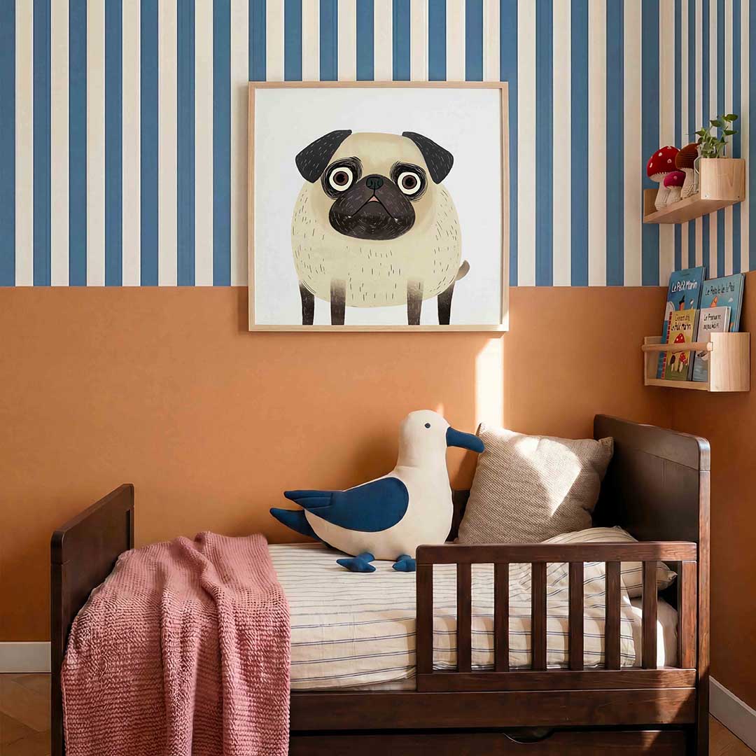 Mopshond – kids poster in vierkant formaat