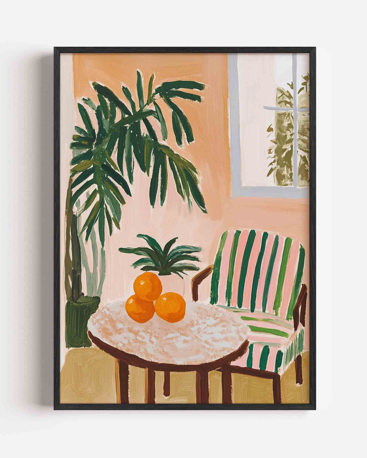Interieur met sinaasappels – jungle portret poster als wanddecoratie