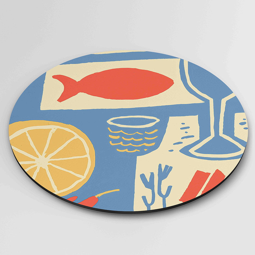 Citrus en vis – moderne ronde wanddecoratie van WallArtistic