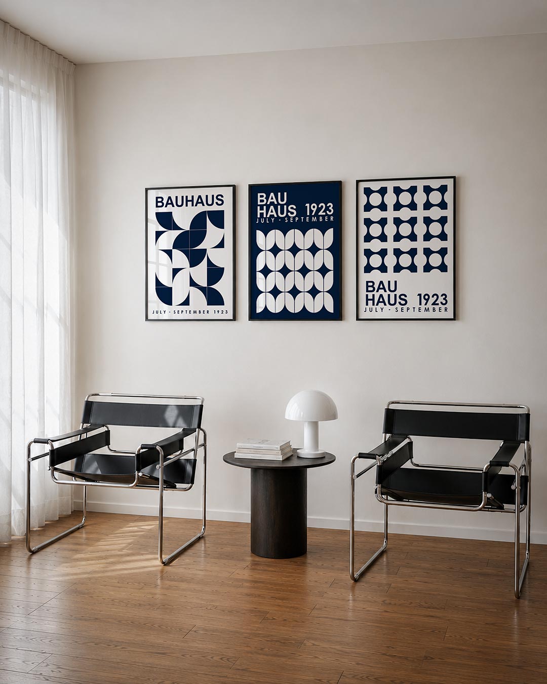 Vorm en balans driedelige posterset – deze posterset in drie delen toont een spel van halve cirkels en vierkanten in