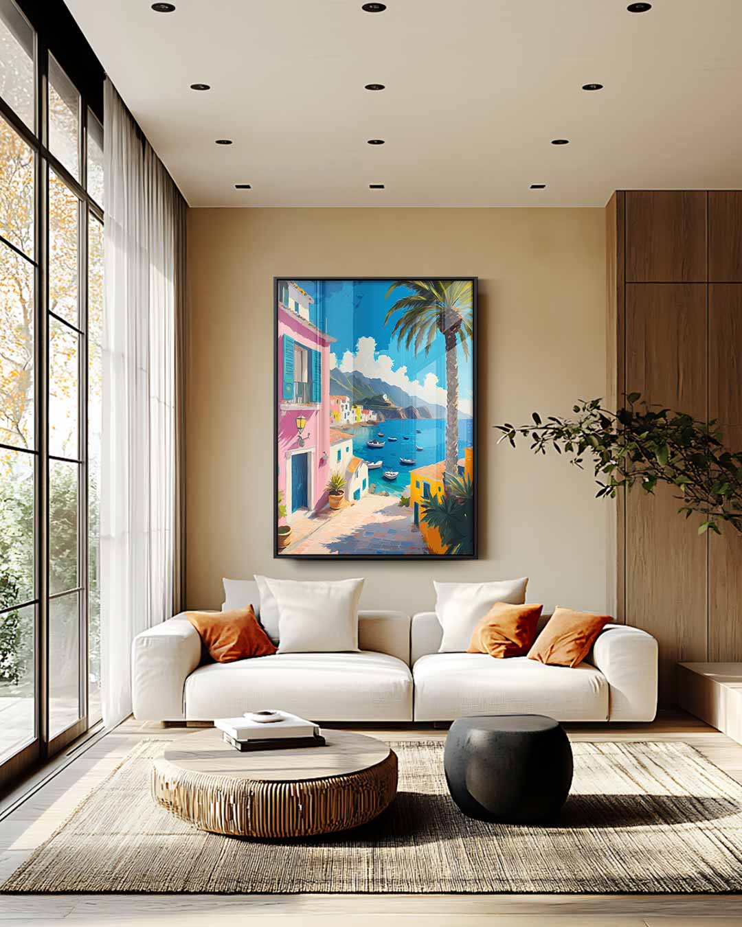 Kleurrijke Italiaanse Kustdroom – modern portret kunstwerk van WallArtistic