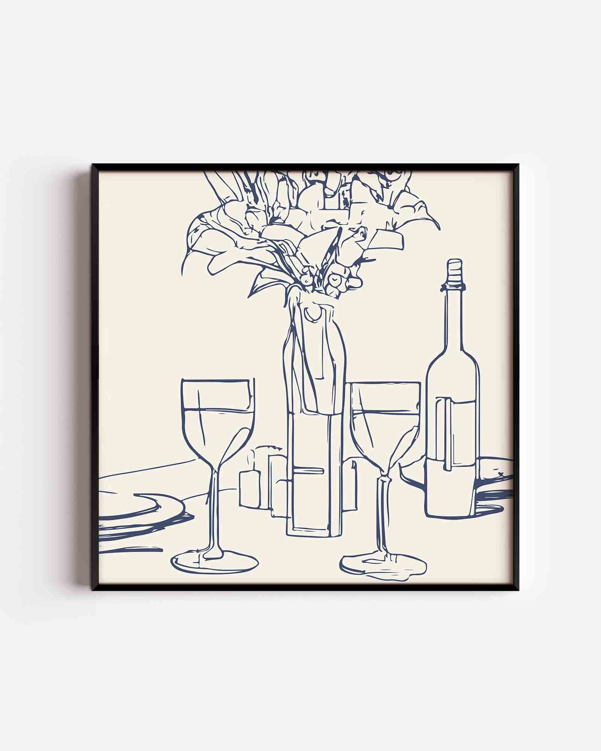 Stilleven met glazen en bloemen – keuken vierkante poster als wanddecoratie