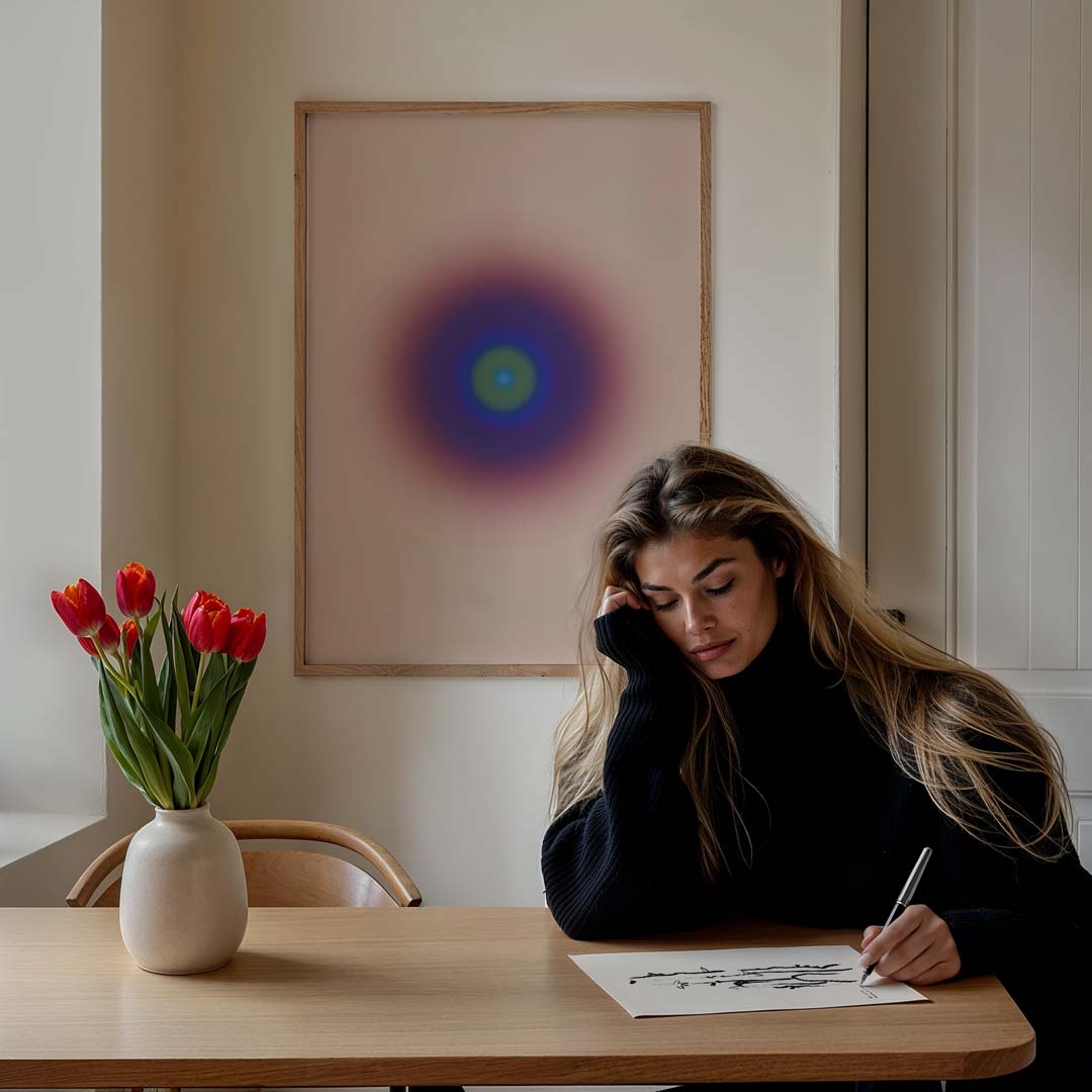 Zachte Regenboog Cirkel – staande muurposter met mindfulness uitstraling