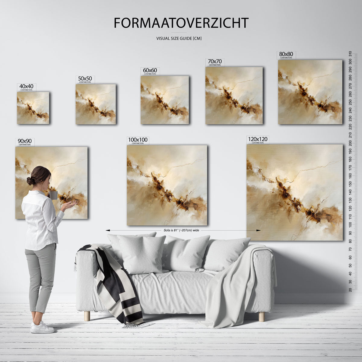 Abstracte beige en bruine – vierkante muurposter met abstracte vormen