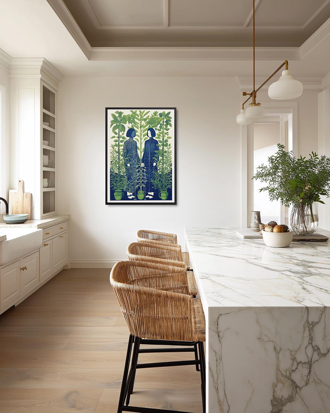 Vrouwelijke figuren in groen – staand wanddecoratie kunstwerk