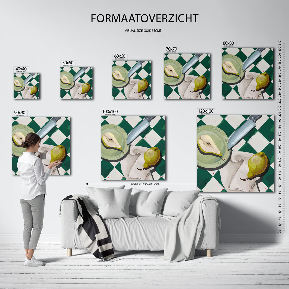 Peren en mes – vierkante muurposter voor keuken of eethoek