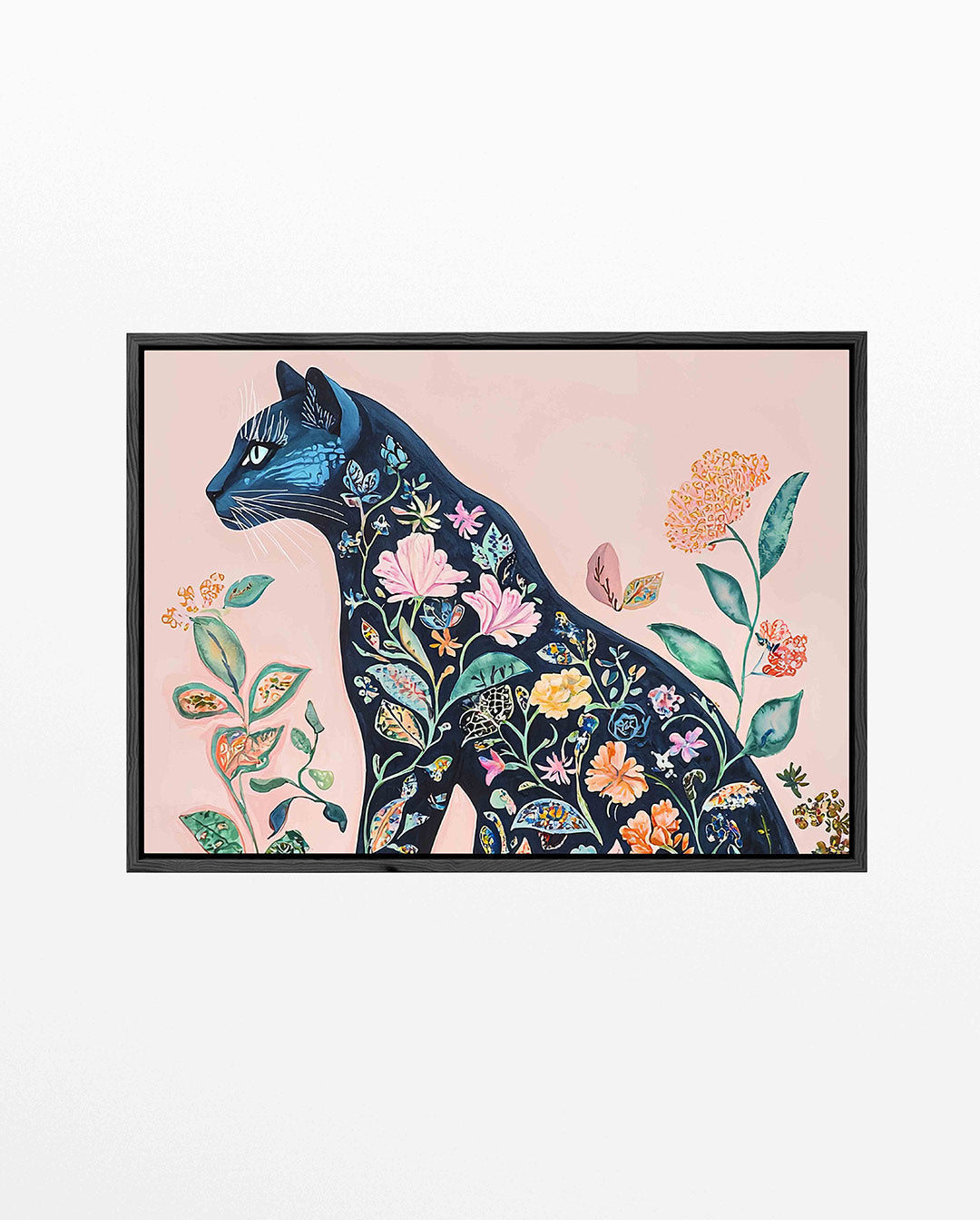 Floraal kattenportret – liggend dieren kunstwerk