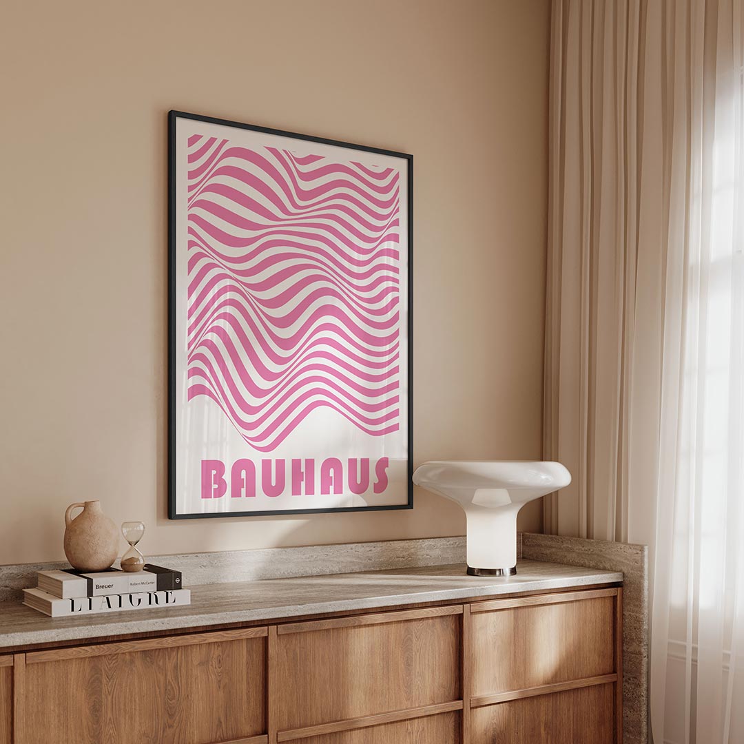 Golvend lijnenspel – geometrische Bauhaus poster in staand formaat