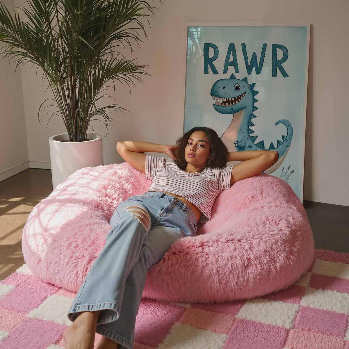 Schattige Dino "Rawr" – staande kinderkamer wanddecoratie van WallArtistic