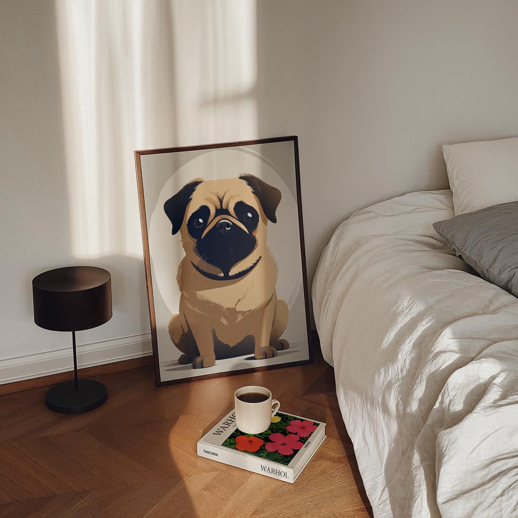 Schattige Mopshond Illustratie – staande kinderkamer wanddecoratie van WallArtistic