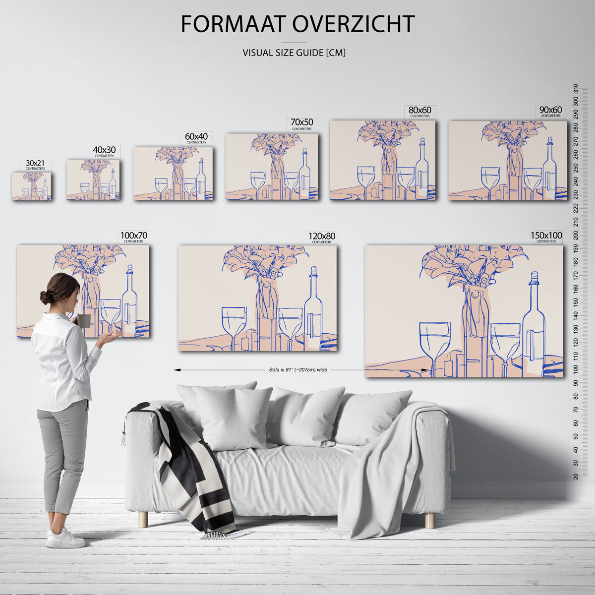Stilleven met bloemen en glazen – liggende muurposter voor keuken of eethoek