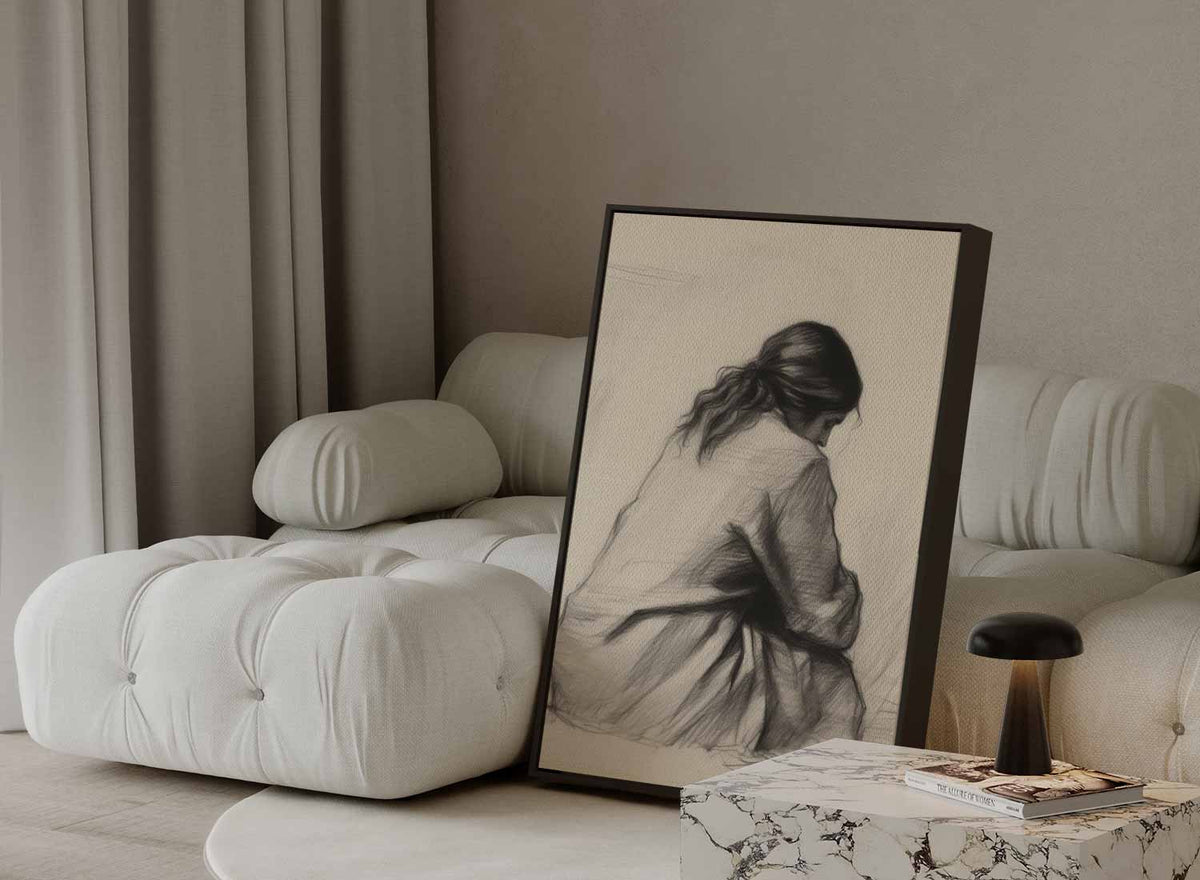 Intiem Moment in Potlood – plexiglas wanddecoratie in portret formaat